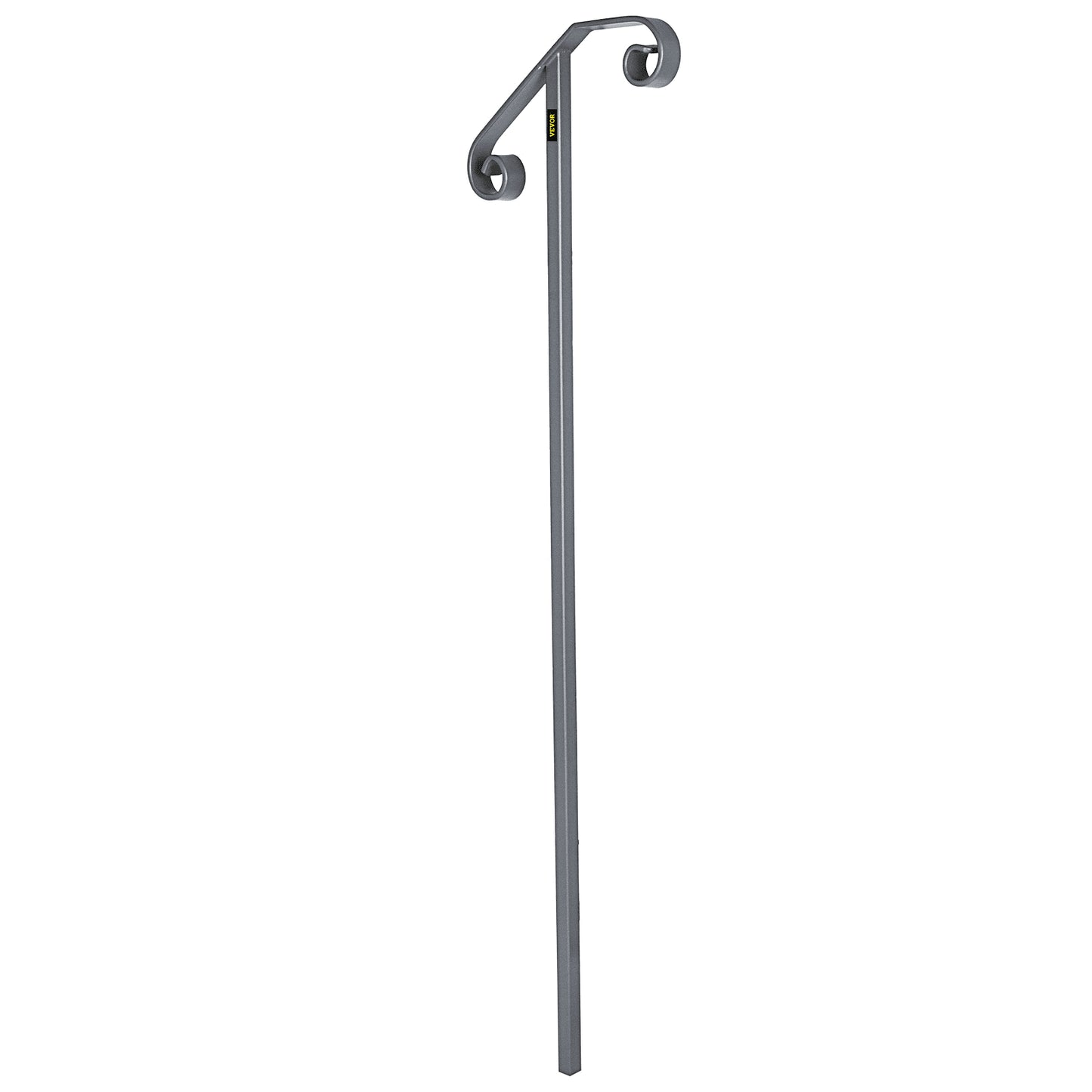 Single Post Handrail Wrought Iron Post Mount Step Grab Supports in Ground Long Post Fits 1 or 2 Steps Grab Rail Single Post Railing (Gray)