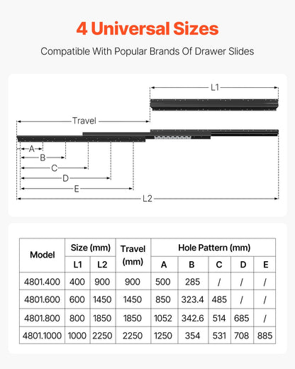 Unterbau-Schubladenführungen 32 Zoll Untertreppen-Schrankschienen 260 LB Last