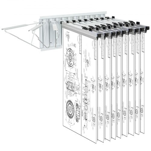 Wall Mount Blueprint Storage Rack – Holds up to 1200 Blueprints, Hanging Blueprint Holder with 12 Pivot Brackets, for 24", 30", 36", or 42" Clamps(Rack Only Without Clamps)- Heavy Duty(240lbs)