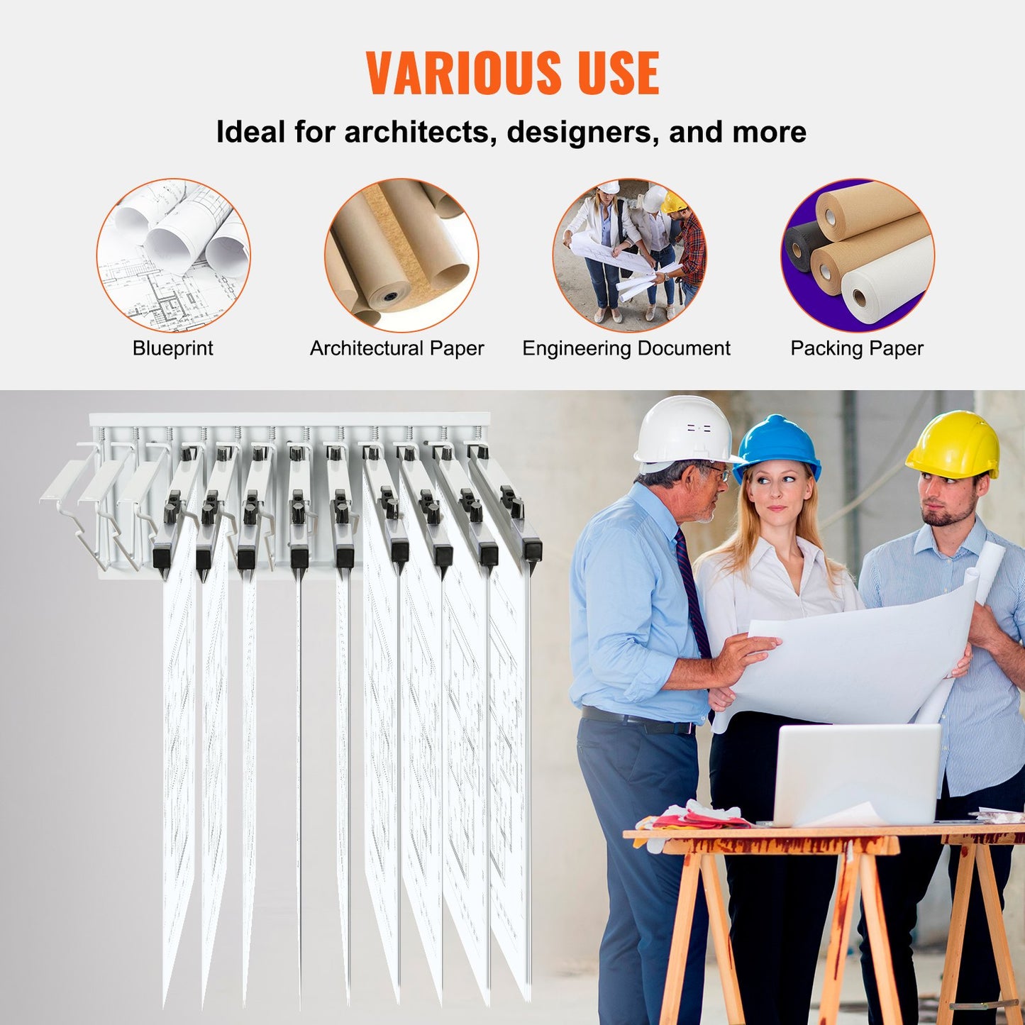 Wandhalterung für Baupläne, Bauplanhalter mit 12 Schwenkhalterungen