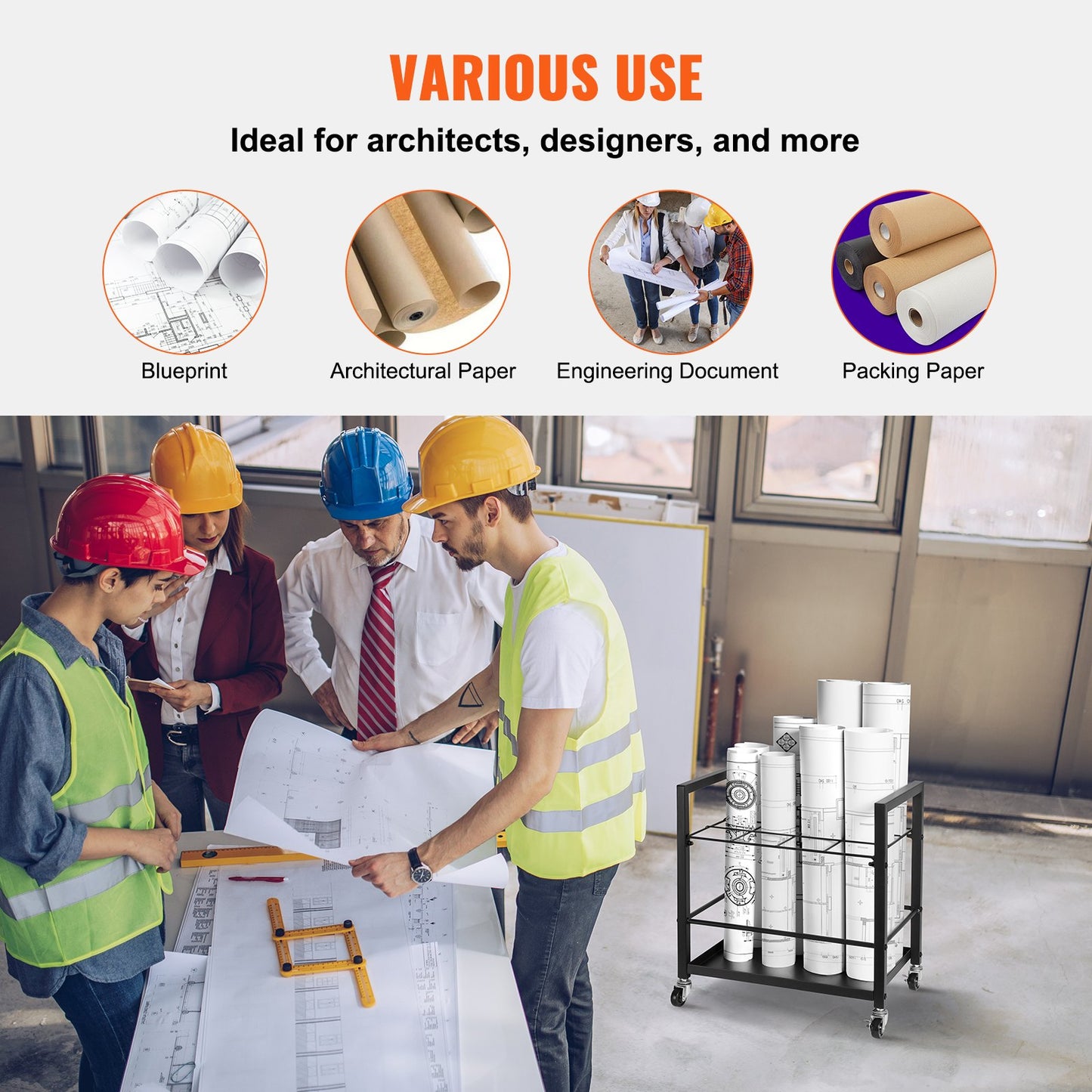 Blueprint Storage Rack 12 platser Mobil rullfilhållare för arkitektonisk