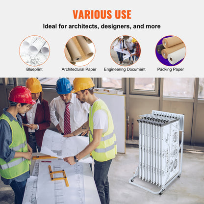 Mobiler Planhalter zur Aufbewahrung von Blaupausen mit 12 Schwenkhalterungen, 240 lbs