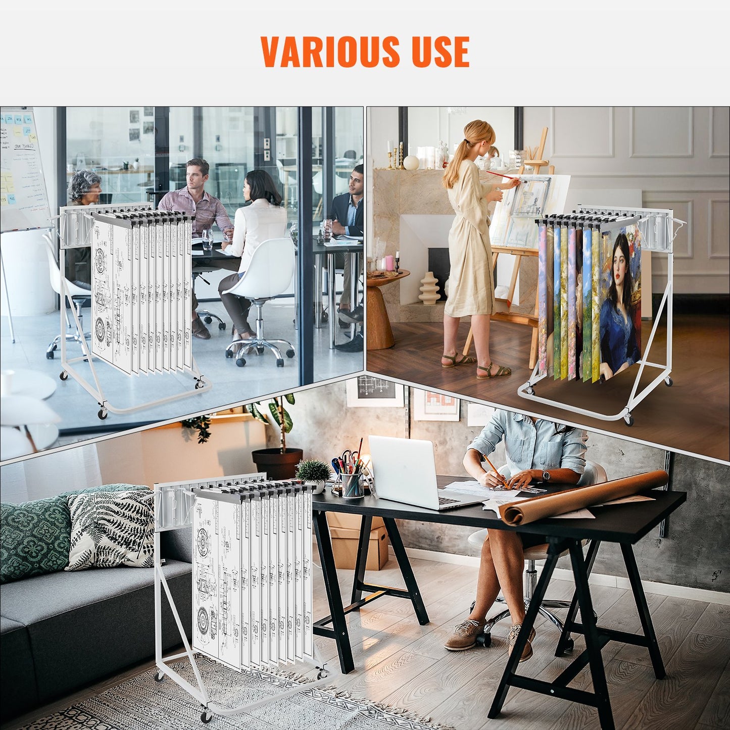 Mobiler Planhalter zur Aufbewahrung von Blaupausen mit 12 Schwenkhalterungen, 240 lbs