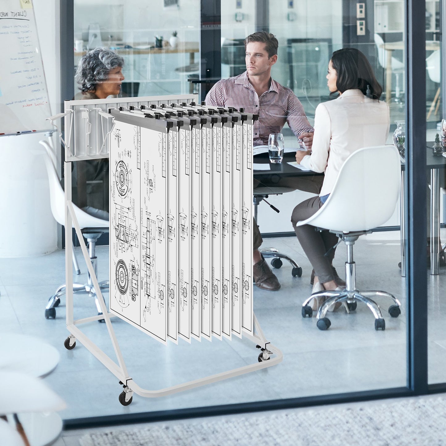 Mobile Blueprint Storage Rack Plan Holder with 12 Pivot Brackets 240 lbs