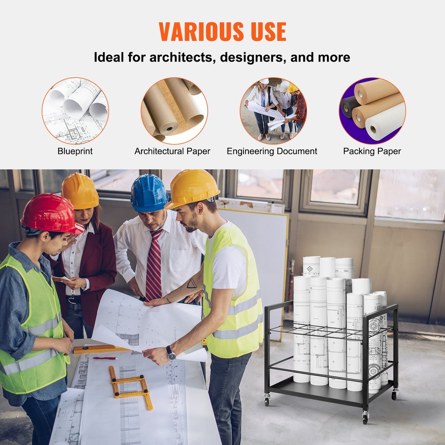 Blueprint Storage Rack 20 platser Mobil rullfilhållare för arkitektonisk