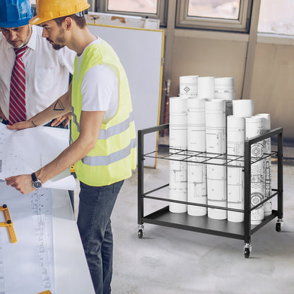 Blueprint Storage Rack, 20 Slots Blueprint Holder with Wheels, Mobile Metal Blueprint Storage Cart for Map Poster Architectural Construction Plan, Roll File Organizer for Home, Office, School