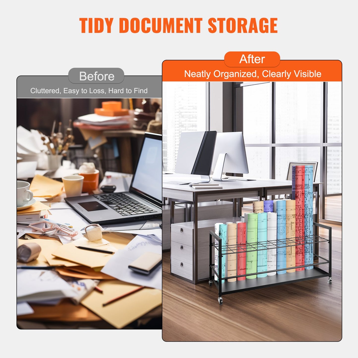 Blueprint Storage Rack 50 platser Mobil rullfilhållare för arkitektonisk