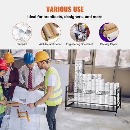Blueprint Storage Rack 50 platser Mobil rullfilhållare för arkitektonisk