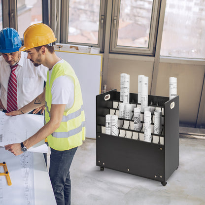 Blueprint Storage Rack, 50 Slots Mobile Blueprint Storage Cabinet, Wooden Roll File Organizer Cart for Construction Plan Map Poster Architectural, Blueprint File Holder for Home, Office, School