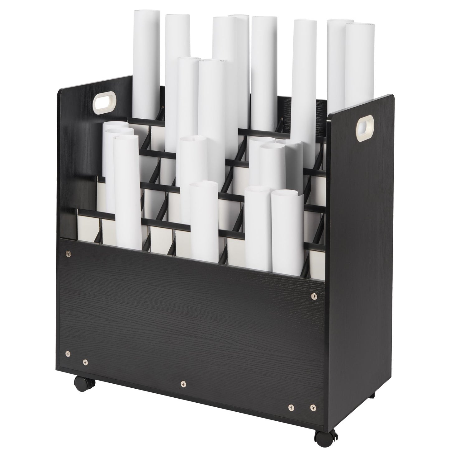 Blueprint Roll Filhållare 50 Slots Mobil Trä Blueprint Storage Cart