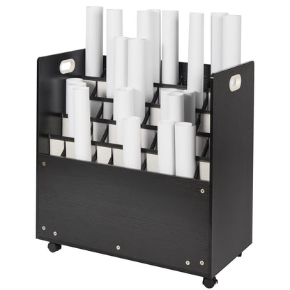 Blueprint Roll Filhållare 50 Slots Mobil Trä Blueprint Storage Cart