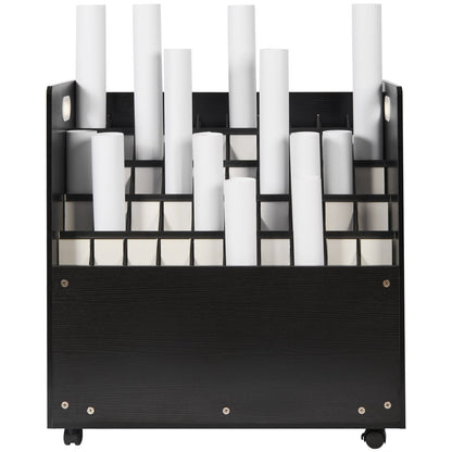 Blueprint Roll Filhållare 50 Slots Mobil Trä Blueprint Storage Cart