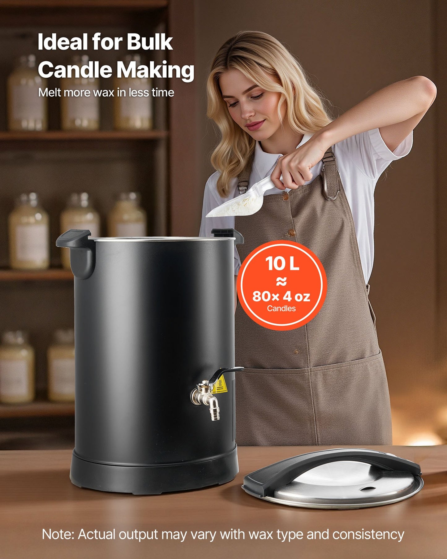 Wax Melter for Candle Making, 10.6 Qts, Fast and Even Heating, with Easy Pour Spout and Temp Digital Display, Hourglass Base for Non-Stick Smooth Flow, Wax Melting Pot for Making Candles Soaps