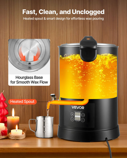 Wax Melter for Candle Making, 10.6 Qts, Fast and Even Heating, with Easy Pour Spout and Temp Digital Display, Hourglass Base for Non-Stick Smooth Flow, Wax Melting Pot for Making Candles Soaps