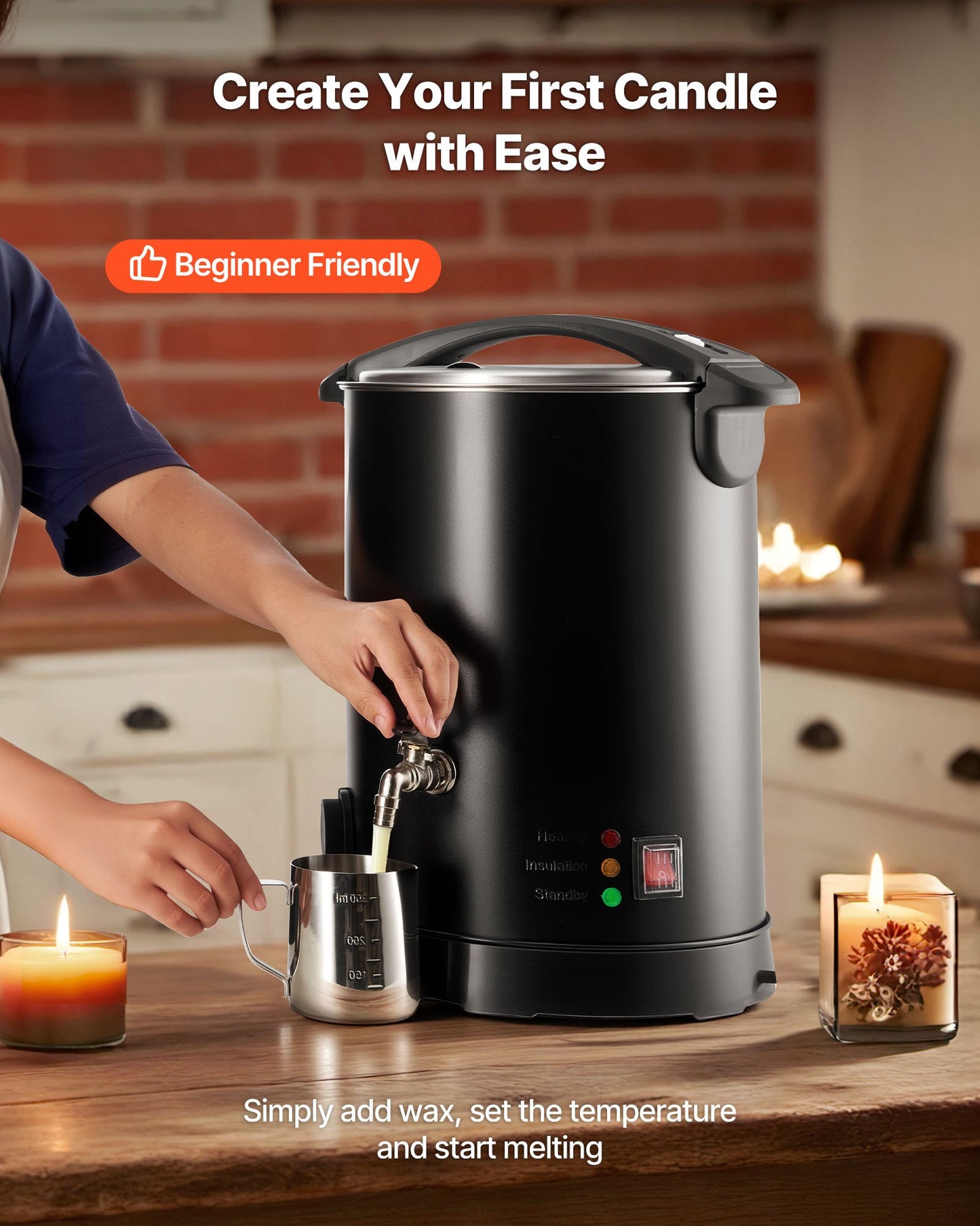 Wax Melter for Candle Making, 10.6 Qts, Fast and Even Heating, with Easy Pour Spout and Temperature Control, Hourglass Base for Non-Stick Smooth Flow, Wax Melting Pot for Making Candles Soaps