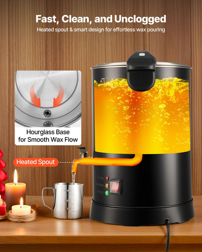 Wax Melter for Candle Making, 10.6 Qts, Fast and Even Heating, with Easy Pour Spout and Temperature Control, Hourglass Base for Non-Stick Smooth Flow, Wax Melting Pot for Making Candles Soaps