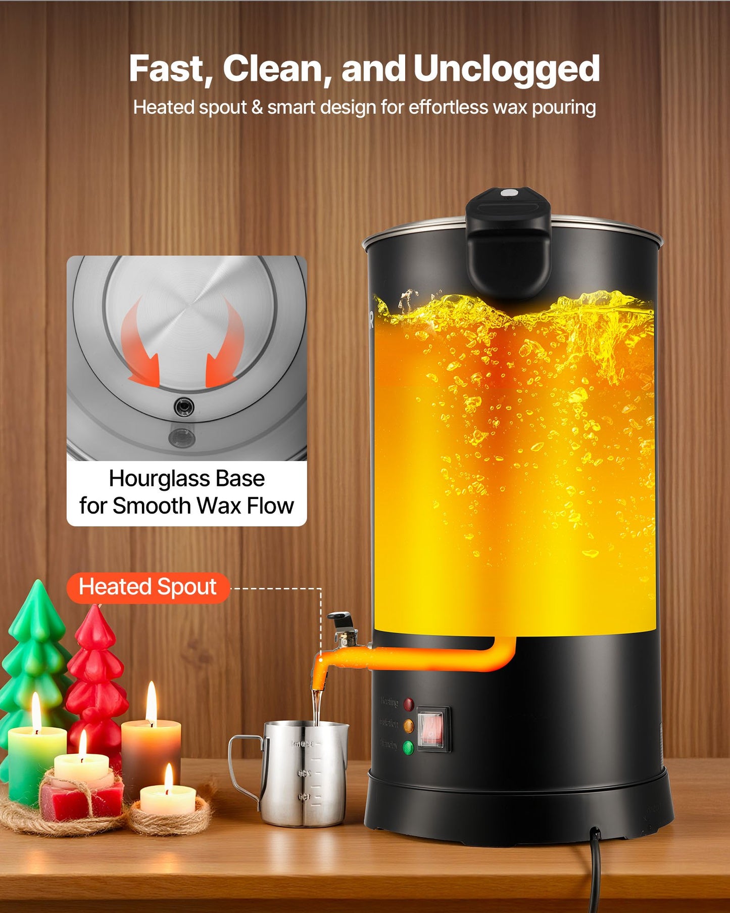 Wax Melter for Candle Making, 15.9 Qts, Fast and Even Heating, with Easy Pour Spout and Temperature Control, Hourglass Base for Non-Stick Smooth Flow, Wax Melting Pot for Making Candles Soaps