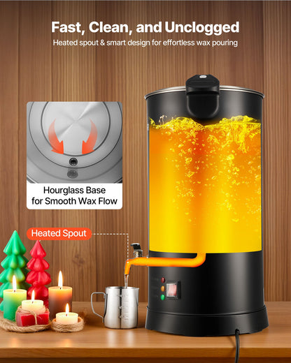 Wax Melter for Candle Making, 15.9 Qts, Fast and Even Heating, with Easy Pour Spout and Temperature Control, Hourglass Base for Non-Stick Smooth Flow, Wax Melting Pot for Making Candles Soaps