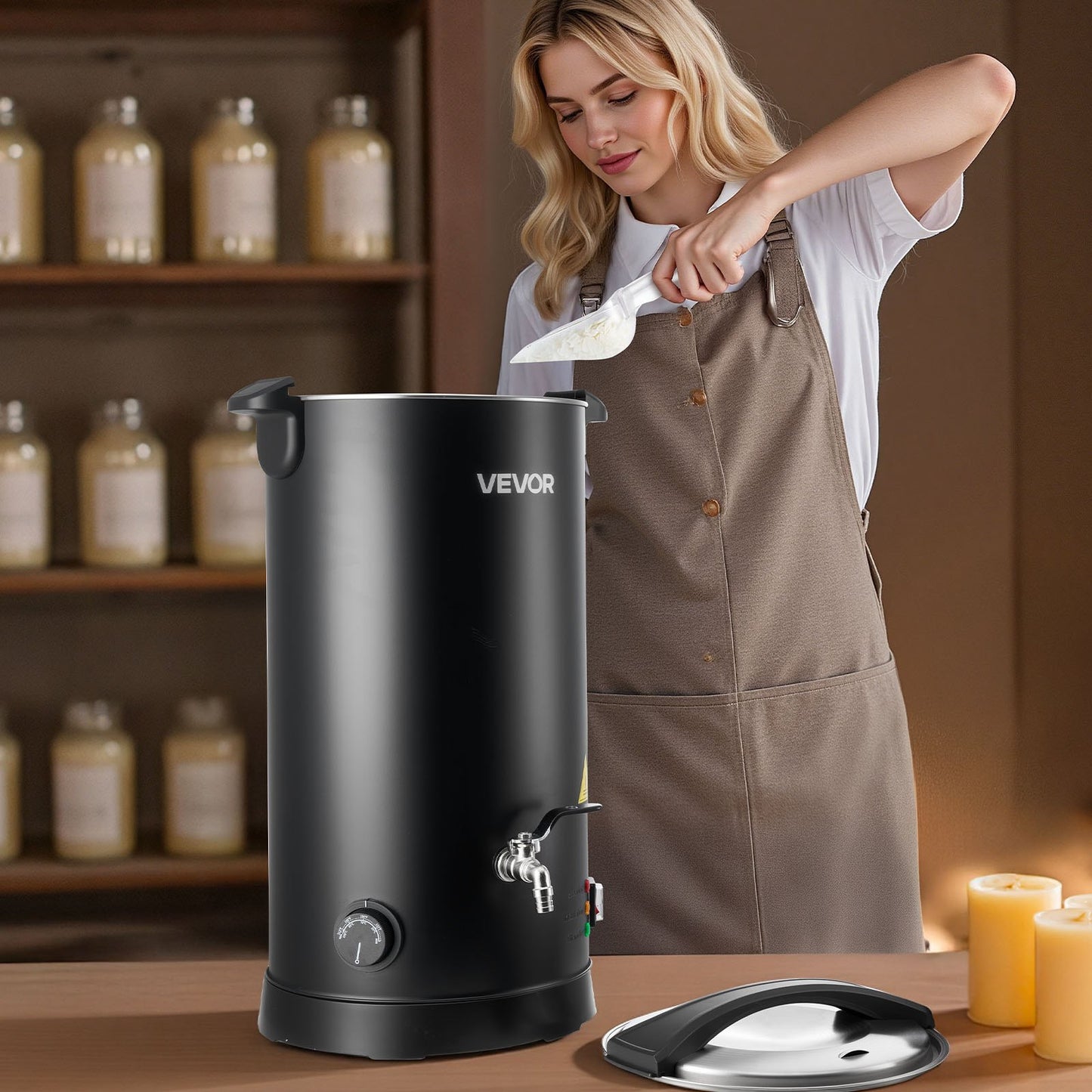 Wax Melter for Candle Making, 15.9 Qts, Fast and Even Heating, with Easy Pour Spout and Temperature Control, Hourglass Base for Non-Stick Smooth Flow, Wax Melting Pot for Making Candles Soaps