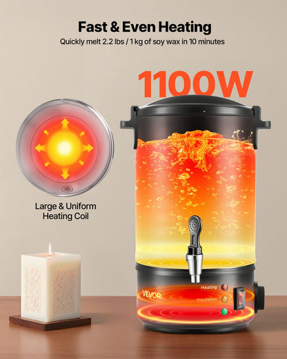 Wax Melter for Candle Making, 5.3 Qts, Fast and Even Heating, with Easy Pour Spout and Temperature Control, Hourglass Base for Non-Stick Smooth Flow, Wax Melting Pot for Making Candles Soaps