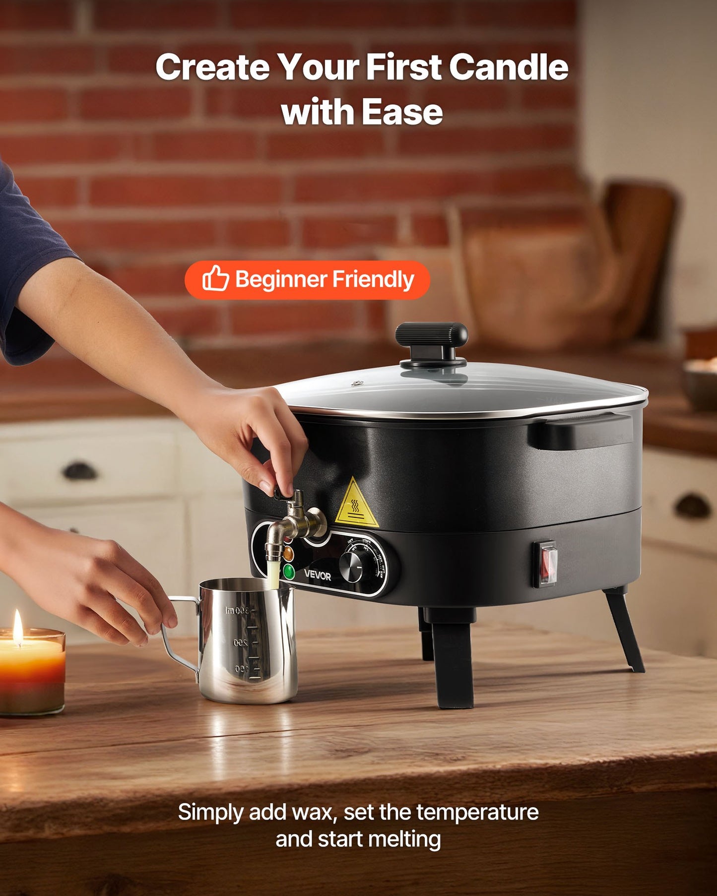 Wax Melter for Candle Making, 6.3 Qts, Fast and Even Heating, with Easy Pour Spout and Temperature Control, Grooved Base for Non-Stick and Smooth Flow, Wax Melting Pot for Making Candles Soaps