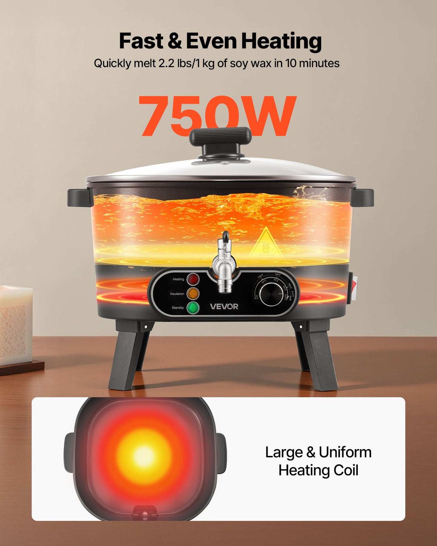 Wax Melter for Candle Making, 6.3 Qts, Fast and Even Heating, with Easy Pour Spout and Temperature Control, Grooved Base for Non-Stick and Smooth Flow, Wax Melting Pot for Making Candles Soaps