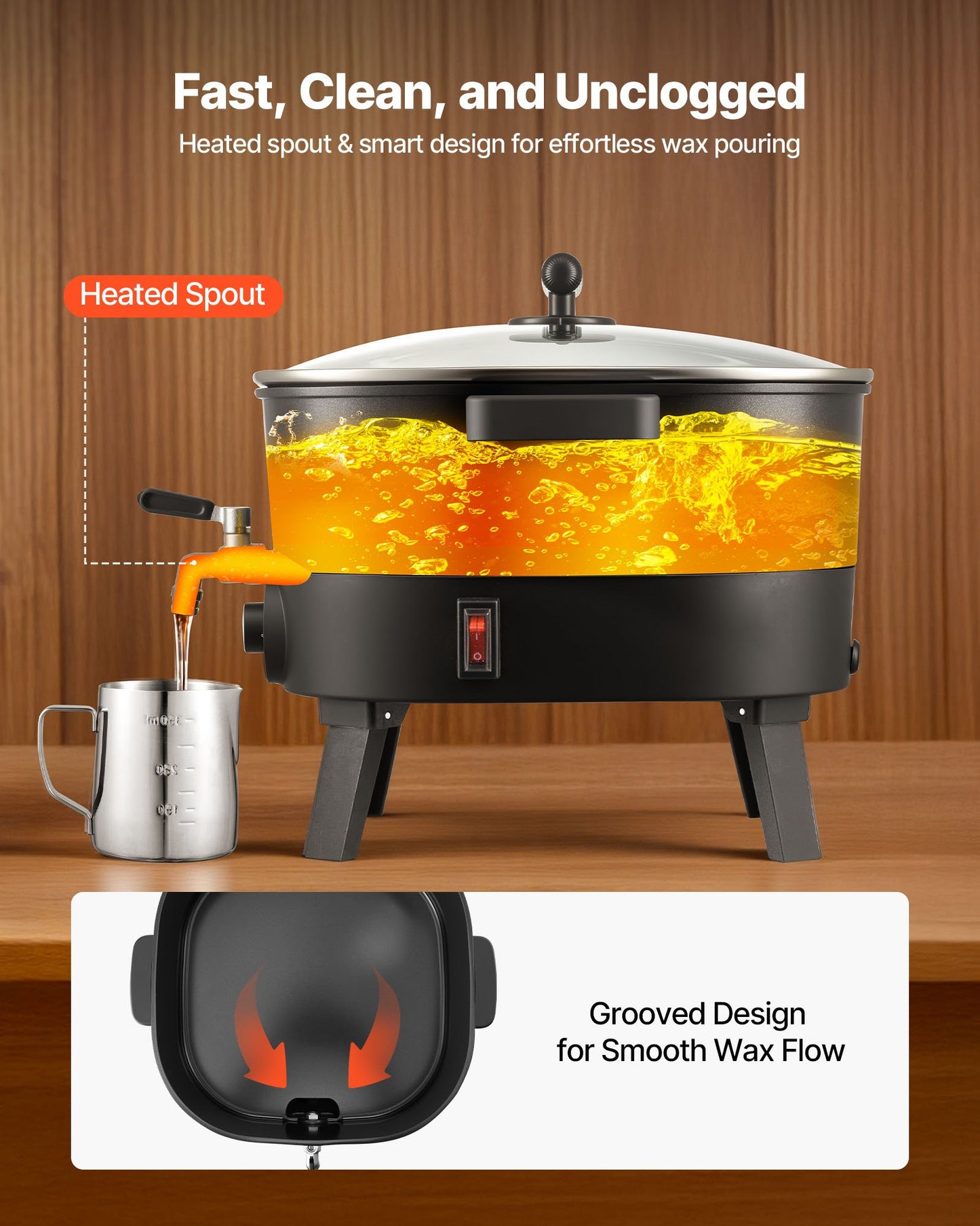 Wax Melter for Candle Making, 6.3 Qts, Fast and Even Heating, with Easy Pour Spout and Temperature Control, Grooved Base for Non-Stick and Smooth Flow, Wax Melting Pot for Making Candles Soaps