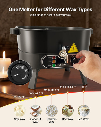 Wax Melter for Candle Making, 6.3 Qts, Fast and Even Heating, with Easy Pour Spout and Temperature Control, Grooved Base for Non-Stick and Smooth Flow, Wax Melting Pot for Making Candles Soaps