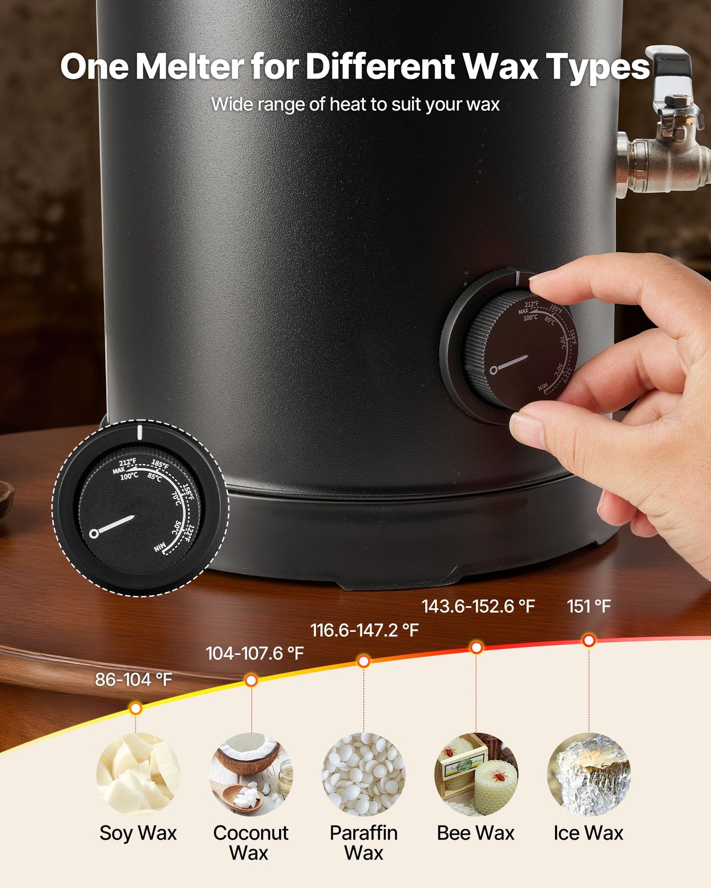 Wax Melter for Candle Making, 8.5 Qts, Fast and Even Heating, with Easy Pour Spout and Temperature Control, Hourglass Base for Non-Stick Smooth Flow, Wax Melting Pot for Making Candles Soaps