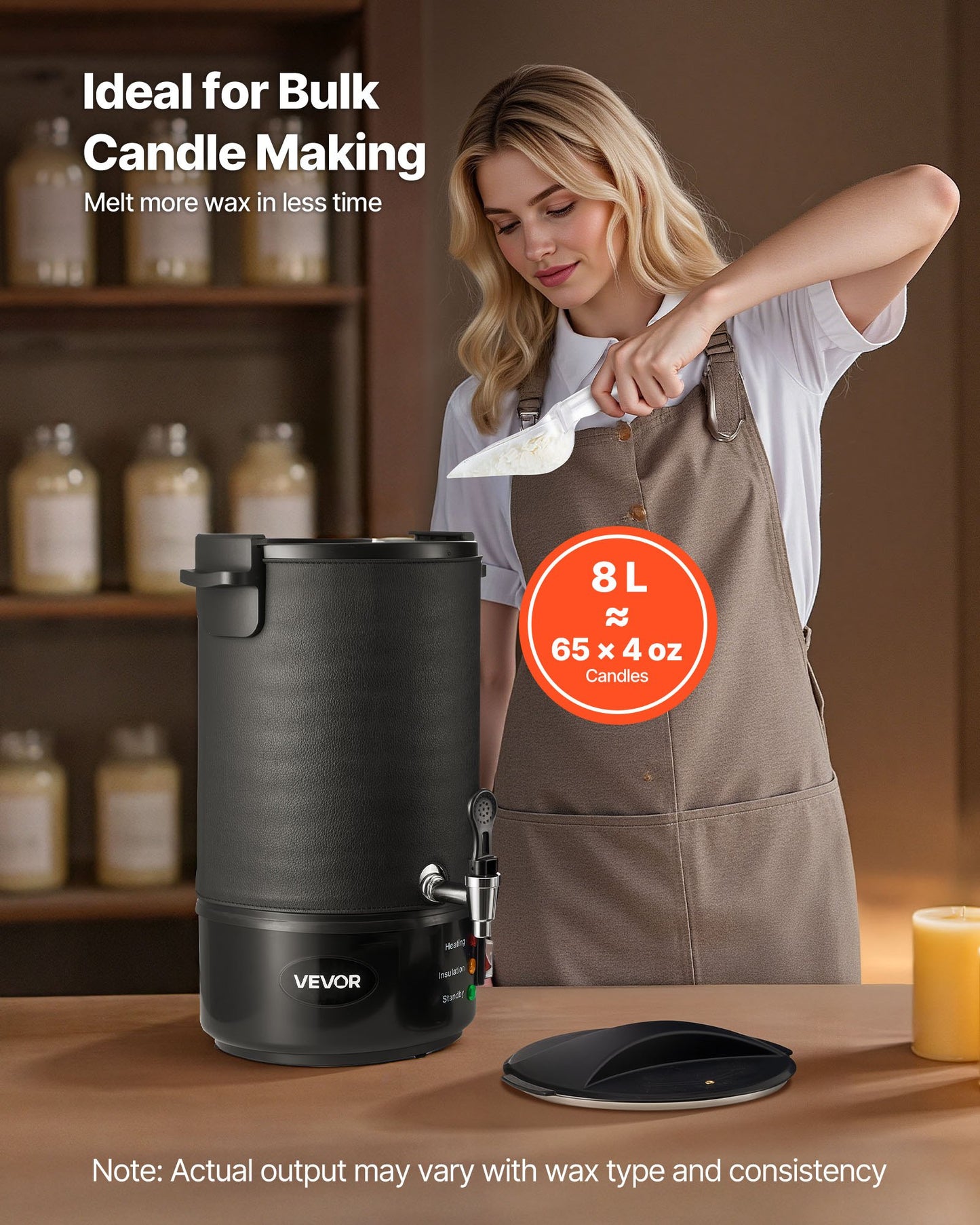 Wax Melter for Candle Making, 8.5 Qts, Fast and Even Heating, with Easy Pour Spout and Temperature Control, Grooved Base for Non-Stick and Smooth Flow, Wax Melting Pot for Making Candles Soaps