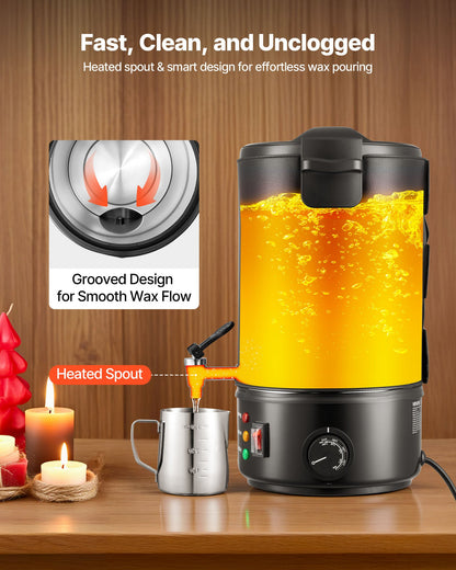 Wax Melter for Candle Making, 8.5 Qts, Fast and Even Heating, with Easy Pour Spout and Temperature Control, Grooved Base for Non-Stick and Smooth Flow, Wax Melting Pot for Making Candles Soaps