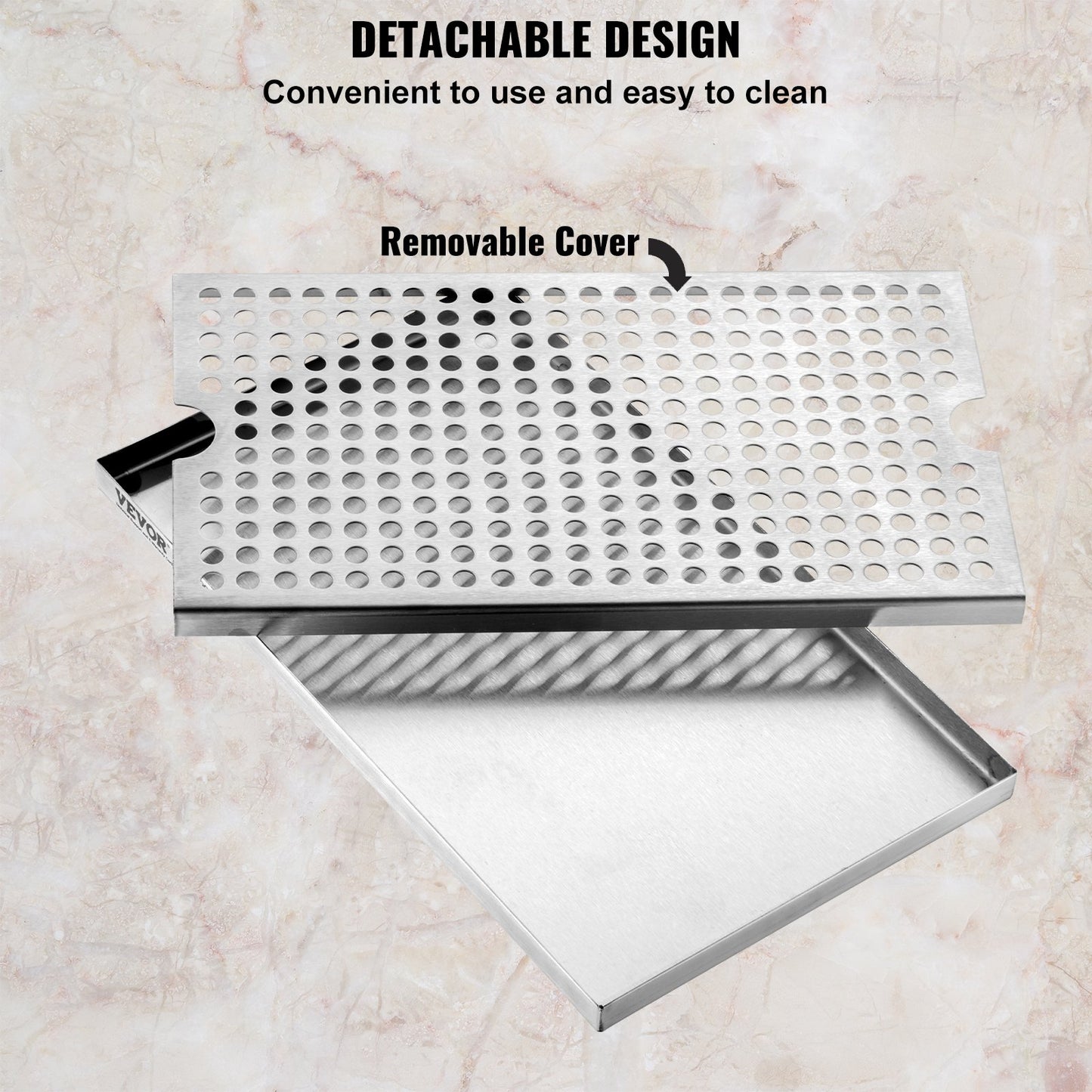 Beer Drip Tray, 304 Stainless Steel Kegerator Drip Trays with 4 Non-Slip Rubber Pads and Detachable Cover, Heat / Cold Resistant Beer Tower Drip Pan for Bar Restaurant Coffee Shop Home