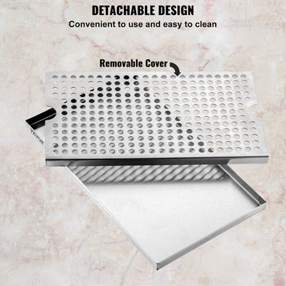 Beer Drip Tray, 304 Stainless Steel Kegerator Drip Trays with 4 Non-Slip Rubber Pads and Detachable Cover, Heat / Cold Resistant Beer Tower Drip Pan for Bar Restaurant Coffee Shop Home