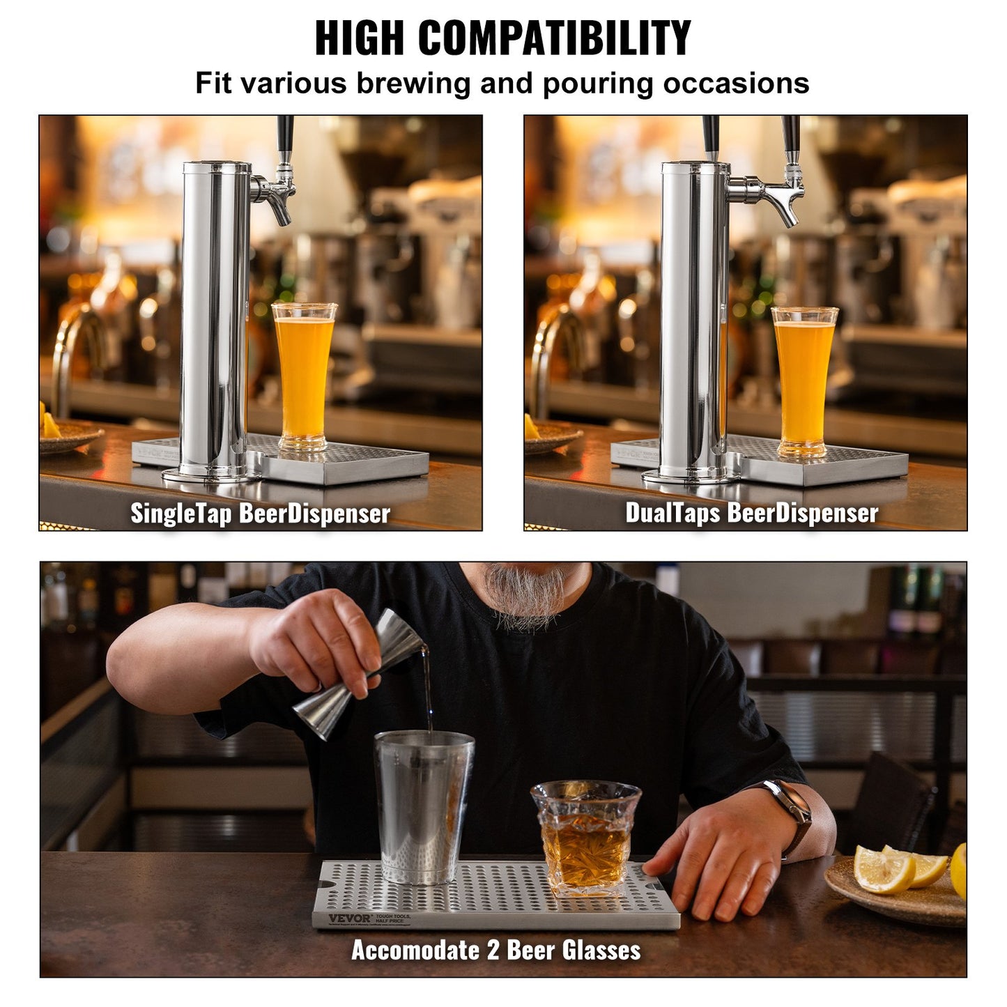 Biertropfschale, 304 Edelstahl-Kegerator-Tropfschalen mit Anti-Rutsch-Pads