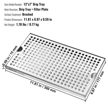 Beer Drip Tray, 304 Stainless Steel Kegerator Drip Trays with 4 Non-Slip Rubber Pads and Detachable Cover, Heat / Cold Resistant Beer Tower Drip Pan for Bar Restaurant Coffee Shop Home
