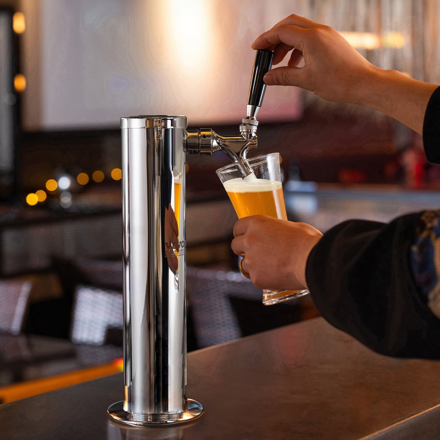 Kegerator Tower Kit, Single Tap Beer Conversion Kit, Stainless Steel Keg Beer Tower Dispenser with Dual Gauge CGA320 Regulator & D-System Keg Coupler, Self-Closing Spring for Party Bar Home