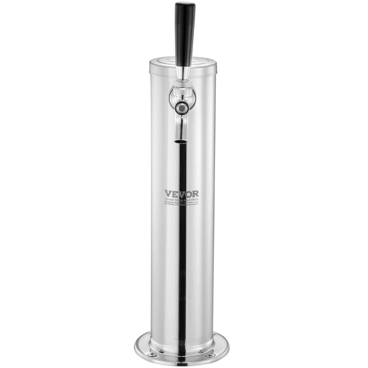 Kegerator Tower Kit, Single Tap Beer Conversion Kit, Stainless Steel Keg Beer Tower Dispenser with Dual Gauge CGA320 Regulator & D-System Keg Coupler, Self-Closing Spring for Party Bar Home