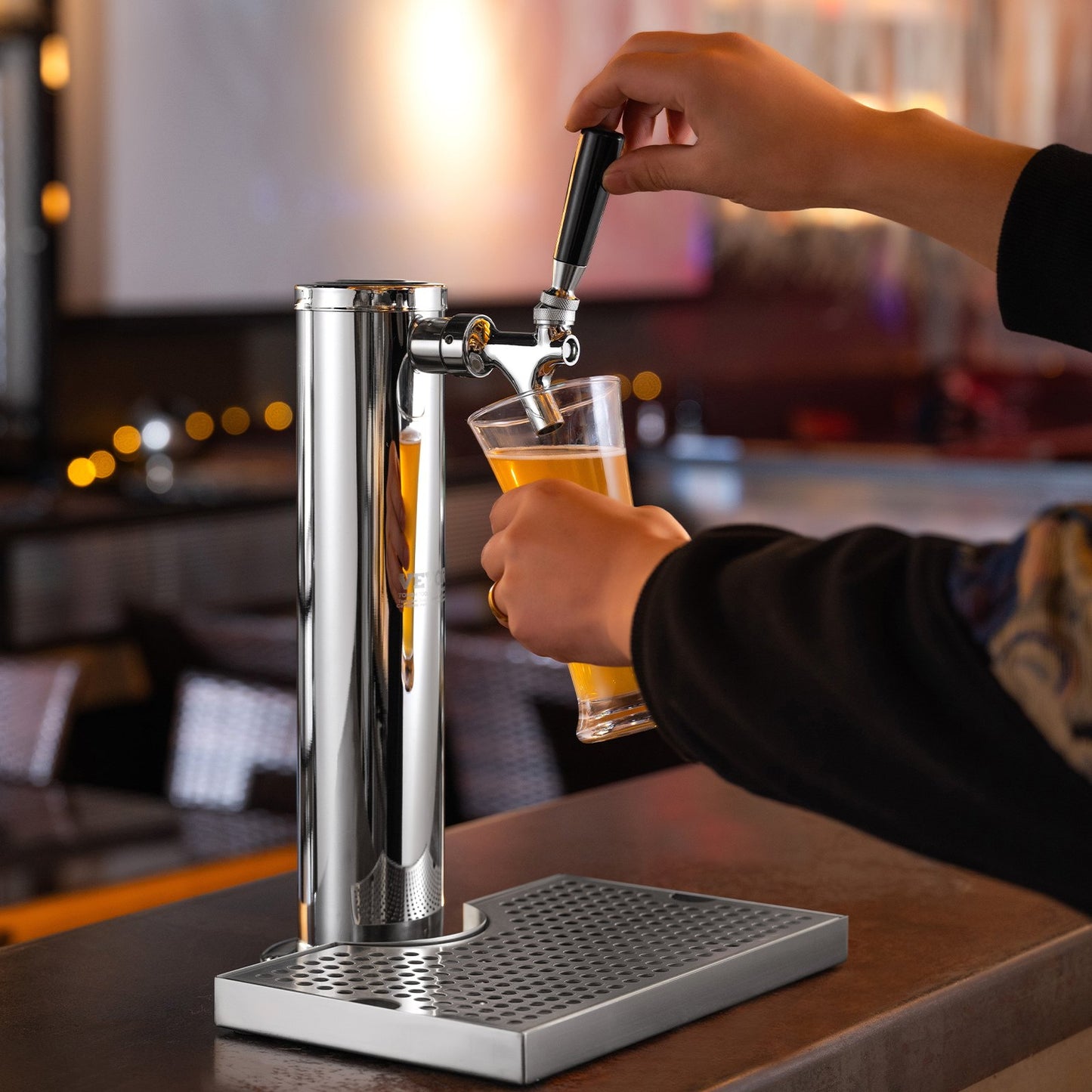 Kegerator Tower Kit, Single Tap Beer Conversion Kit, Stainless Steel Keg Beer Tower Dispenser with Dual Gauge CGA320 Regulator & D-System Keg Coupler, Beer Drip Tray for Party Home