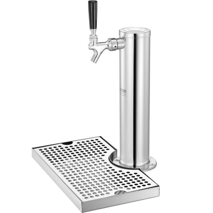Kegerator Tower Kit, Single Tap Beer Conversion Kit, Stainless Steel Keg Beer Tower Dispenser with Dual Gauge CGA320 Regulator & D-System Keg Coupler, Beer Drip Tray for Party Home