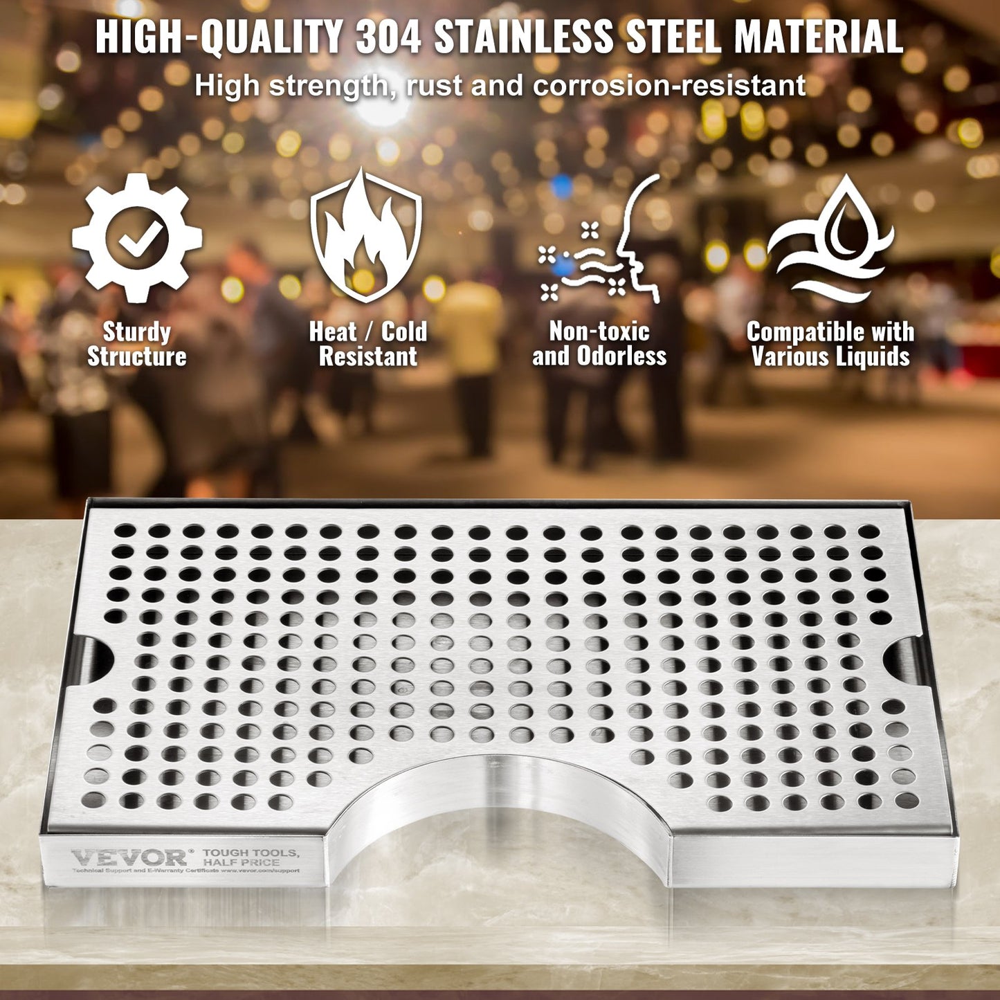 Kegerator Beer Drip Tray, 304 Stainless Steel Keg Drip Trays with 4 Non-Slip Rubber Pads and Detachable Cover, Heat / Cold Resistant Beer Tower Drip Pan for Bar Restaurant Coffee Shop Home