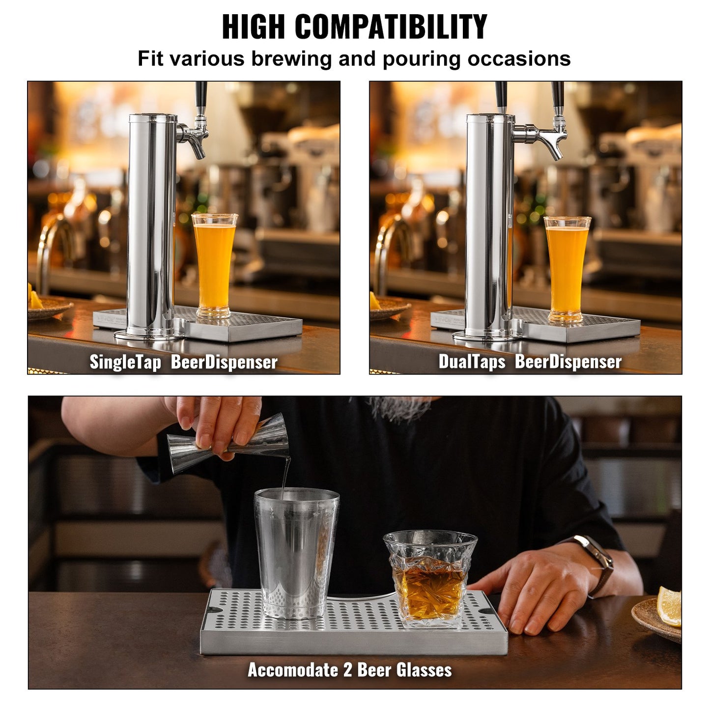 Kegerator beer drip tray 304 stainless steel keg trays with non-slip pads