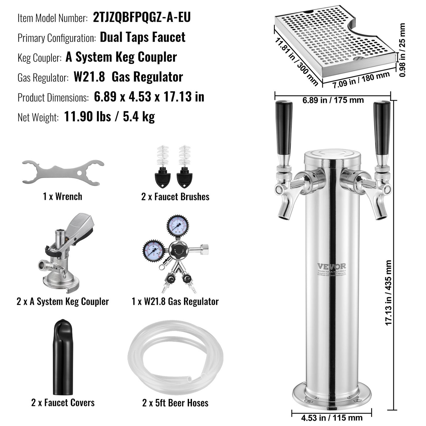 Dual Taps Kegerator Tower Kit Kegerator Beer Tower &amp; A-System Keg Coupler