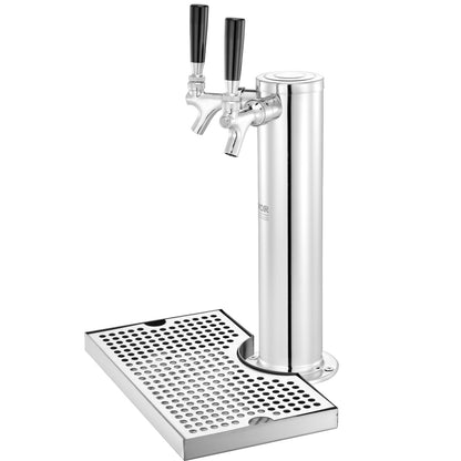 Kegerator Tower Kit, Dual Taps Beer Conversion Kit, Rostfritt stål Keg Beer Tower Dispenser med Dual Gauge W21.8 Regulator & S-System Keg Coupler, Öl droppbricka för Party Home