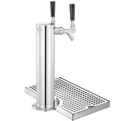 Kegerator Tower Kit, Dual Taps Beer Conversion Kit, Rostfritt stål Keg Beer Tower Dispenser med Dual Gauge W21.8 Regulator & S-System Keg Coupler, Öl droppbricka för Party Home