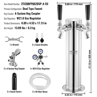 Dual Taps Kegerator Tower Kit Kegerator Beer Tower &amp; A-System Keg Coupler