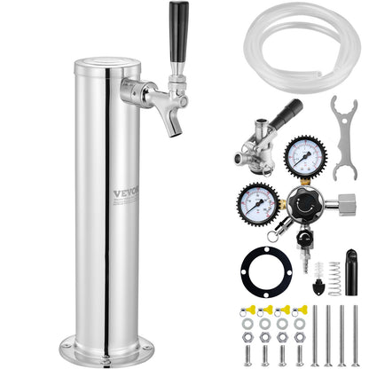Kegerator Tower Kit, Single Tap Beer Conversion Kit, Rostfritt stål Keg Beer Tower Dispenser med Dual Gauge W21.8 Regulator & S-System Keg Coupler för Party Home
