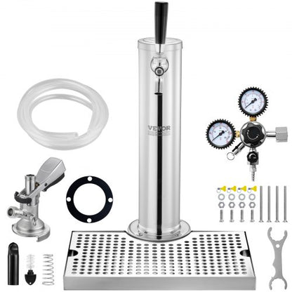 Kegerator Tower Kit, konverteringskit för öl med en tapp, öltornsdispenser i rostfritt stål med dubbel mätare, W21.8-regulator och A-System-fatkoppling, droppbricka för öl för fester och hem. |  EU