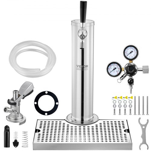 Kegerator Tower Kit, konverteringskit för öl med en tapp, öltornsdispenser i rostfritt stål med dubbel mätare, W21.8-regulator och A-System-fatkoppling, droppbricka för öl för fester och hem. |  EU