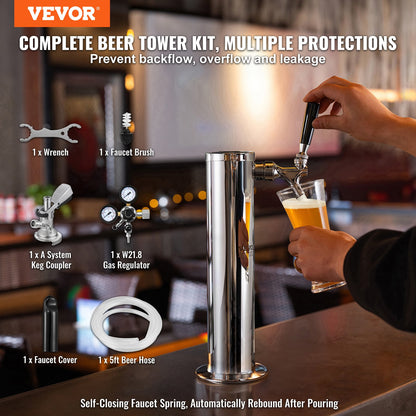 Single Tap Kegerator Tower Kit Kegerator Beer Tower & A-System Keg Coupler