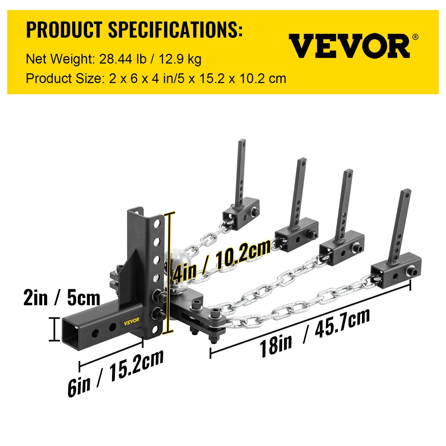 Gewichtsverteilungskupplung, 1000 lb Hochleistungs-Nivellierungskupplung mit Pendelkontrolle, 2"-Kugel &amp; 4"-Absenkung/Hebevorrichtung &amp; 4 Ketten &amp; universelle Rahmenhalterung, ruckfreies und schwankungsfreies Ziehen von Anhängern